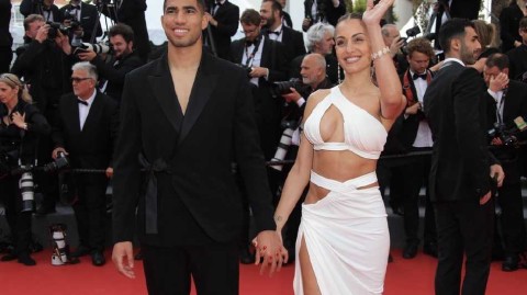 璀璨戛纳夜：足球明星阿什拉夫与女友的红毯时刻