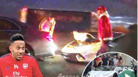 奥巴梅扬遭遇惊魂一刻，价值二百余万兰博基尼在车祸中严重损毁