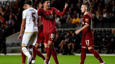 利物浦联赛杯客场完胜米尔顿凯恩斯