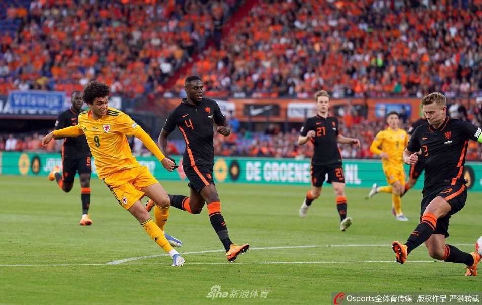 荷兰队前锋在威尔士禁区前沿精妙配合，一脚劲射直挂球门死角，守门员奋力扑救却难挽狂澜。